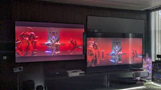 Hisense L9H next to Hisense U7K TV showing Star Wars The Last Jedi on screen