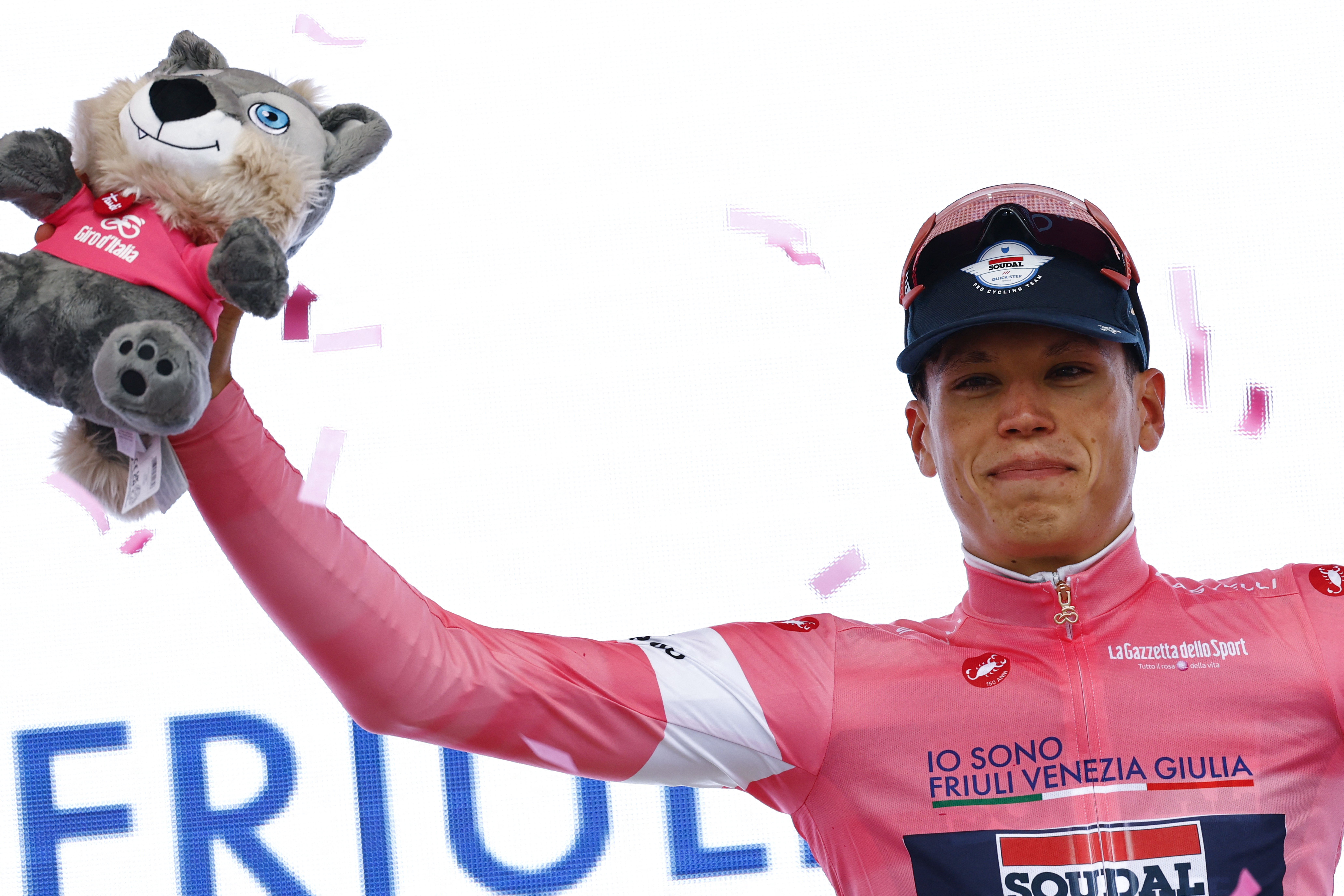 Paul Magnier in the pink jersey at the Giro d'Italia