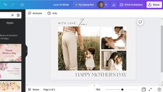 Mother's day card being edited in Canva interface