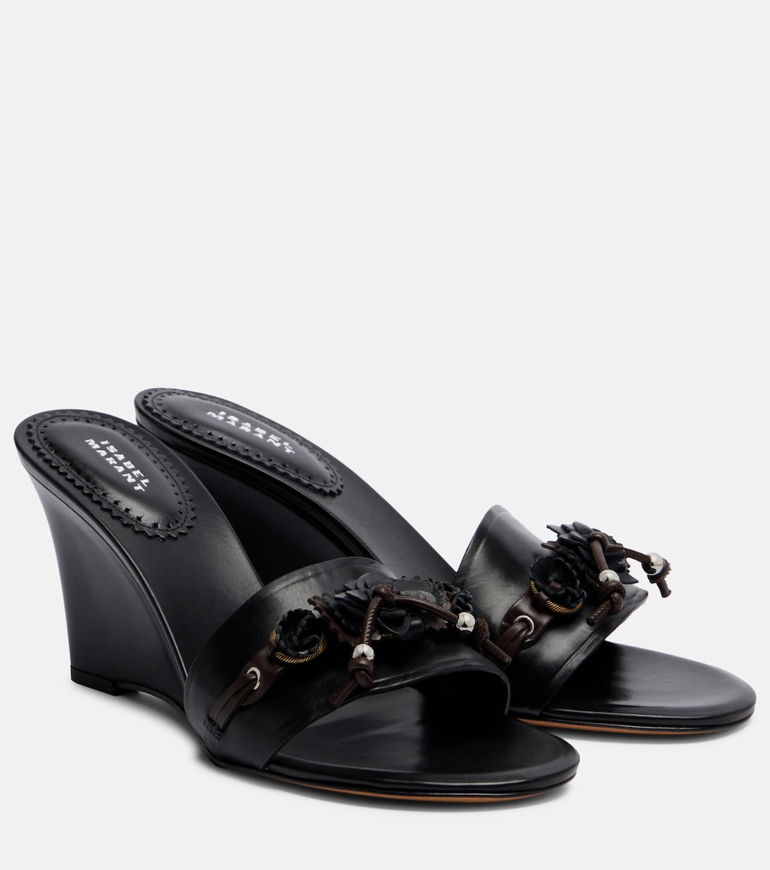 Anee Embellished Leather Wedge Mules