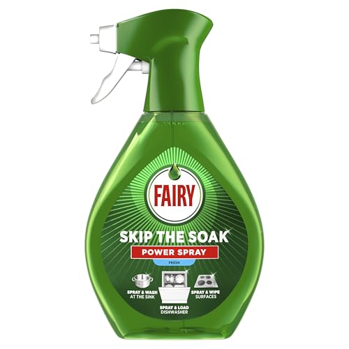 Fairy Skip the Soak Power Spray Fresh 650ml, Pre-Treatment Spray for Dishes and Kitchen, Effective on 100percent Kitchen Grease, Anti Grease Remover, Degreaser, Fast and Effortless Clean