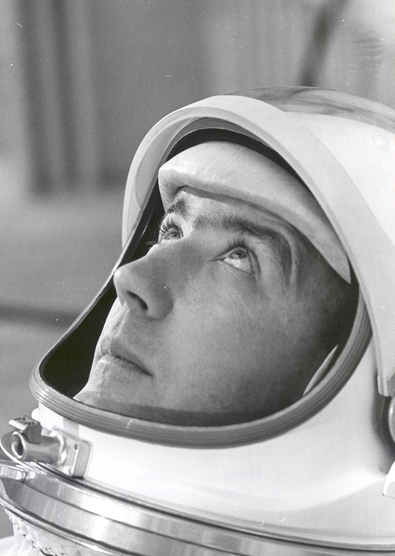 Jim McDivitt is suited in preparation for weight and balance training tests ahead of the Gemini 4 mission.