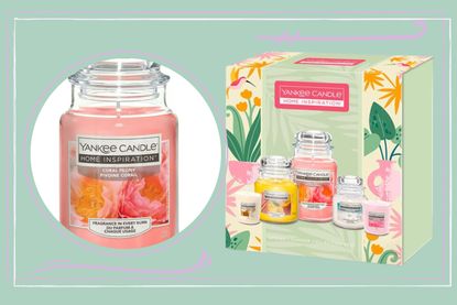 A collage of the Yankee Candle Megabuy Giftset, half price at Tesco
