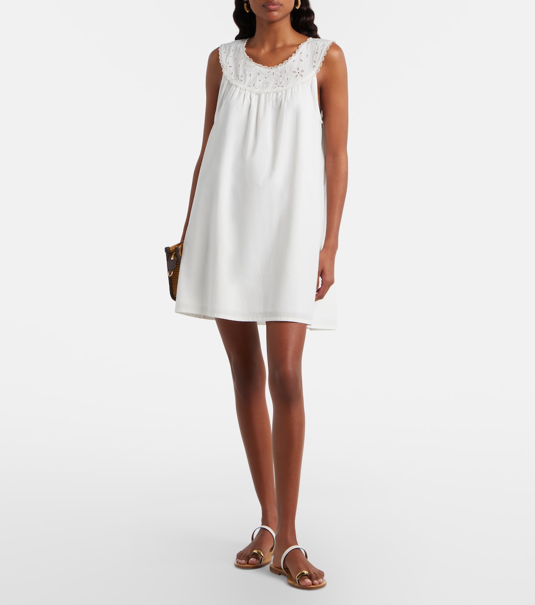 Salma Embroidered Cotton Minidress in White - Posse