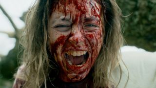 Sydney Sweeney screaming while covered in blood in Immaculate.