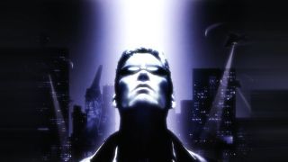 JC Denton looking up to the sky during Deus Ex, one of the best classic PC games.