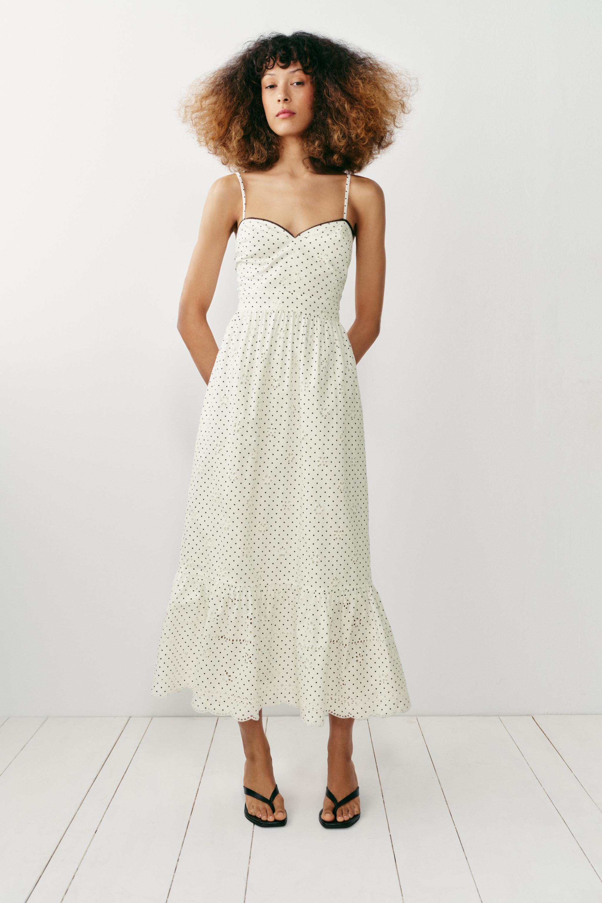 Printed Midi Dress With Cutwork Embroidery