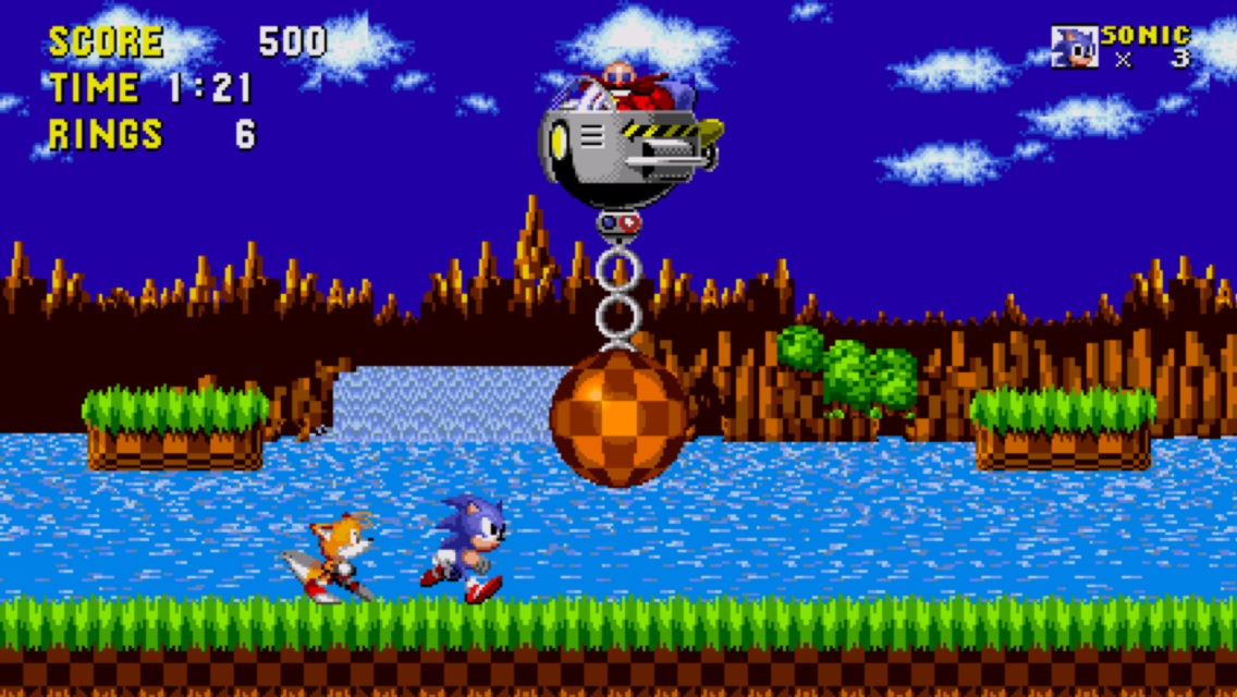 Sonic the Hedgehog screenshot showing Sonic and Tails going up against Dr Robotnik