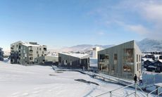 large building in greenland, showing composition of angular structures in snow