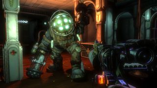 A big Daddy being shot at by the player during BioShock, one of the best PS3 games.