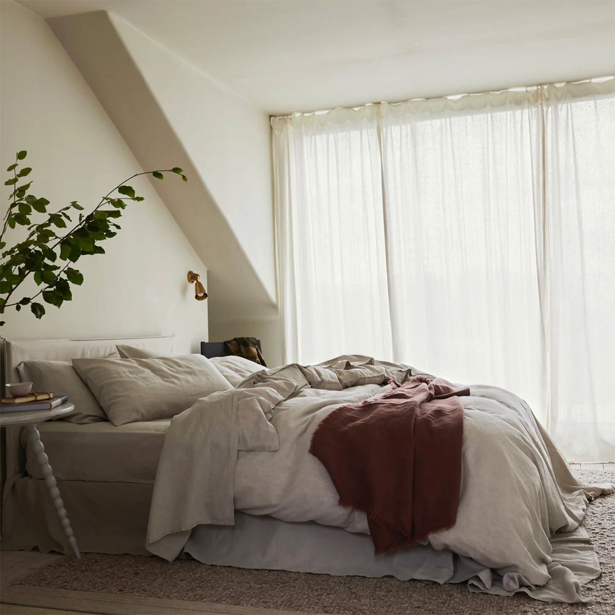 Stone colored linen bedding