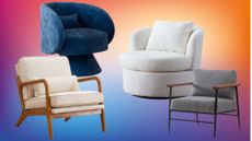 contemporary accent chairs and reading chairs in white, blue and gray