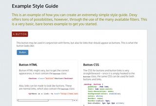 Since the resulting style guide is HTML, you can style it any way you like with CSS. Dexy is language agnostic so other languages are okay, too