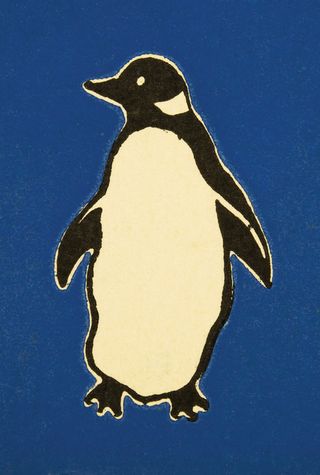 Pictured on a blue background, this image is one of the first versions of the Penguin logo, and dates back to 1935