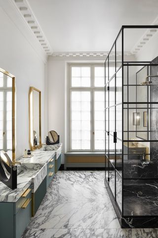 Marble bathroom with walk in shower