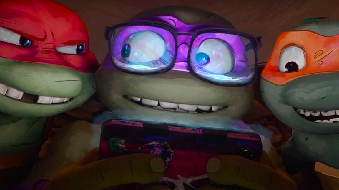 New Teenage Mutant Ninja Turtles; cartoon turtles huddle together