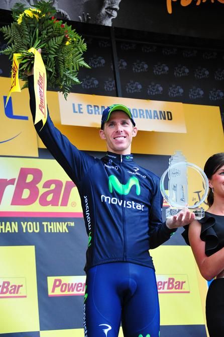 Rui Costa (Movistar) with the trophy for stage winner in Le Grand Bornand