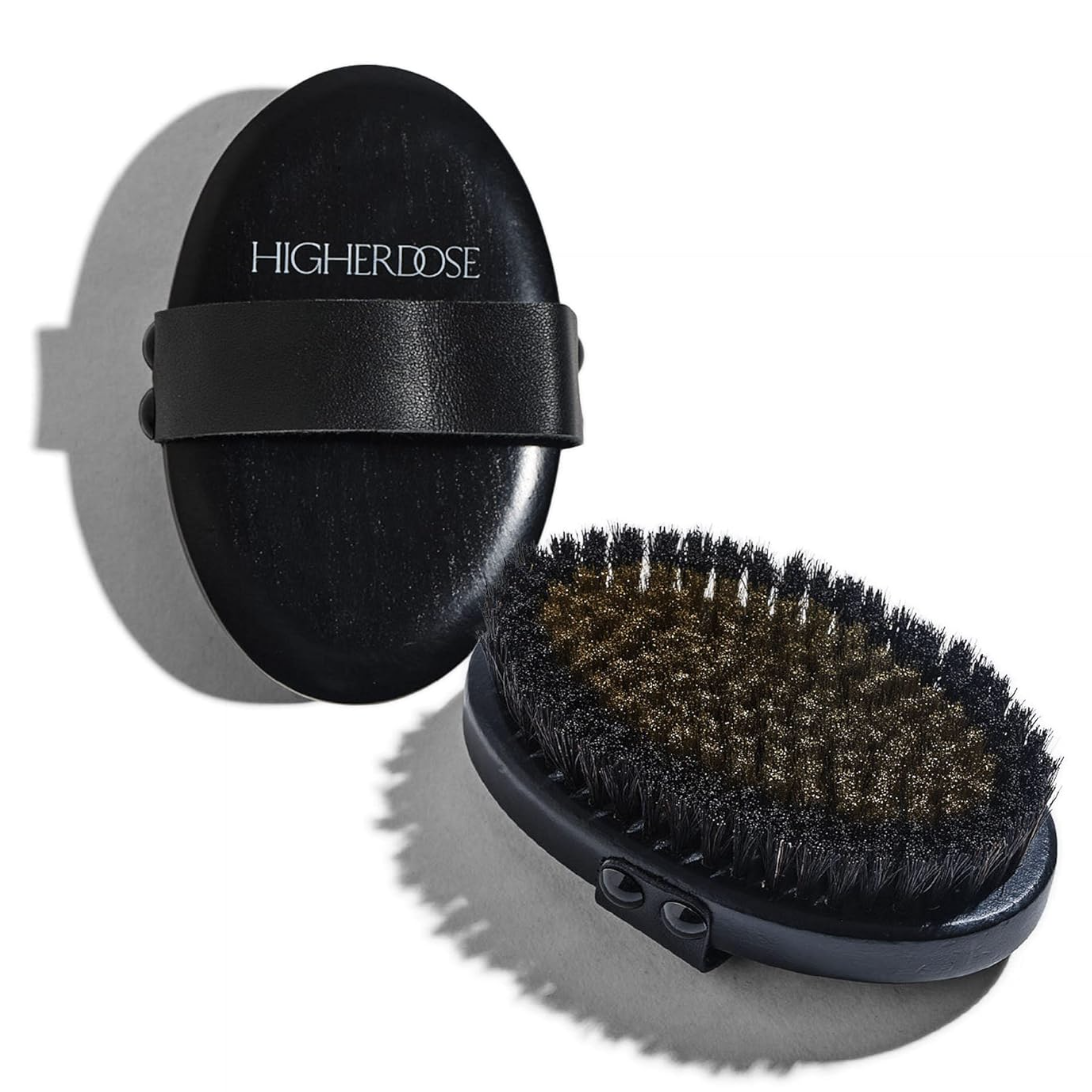 Higherdose Supercharge Body Brush Exfoliator - Lymphatic Drainage Dry Brush to Accelerate Drainage of Toxins & Fat With Ion-Charged Copper Bristles - Helps to Reduce Cellulite & Soften Skin