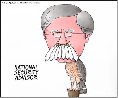 Political cartoon U.S. John Bolton national security war hawk nuclear war