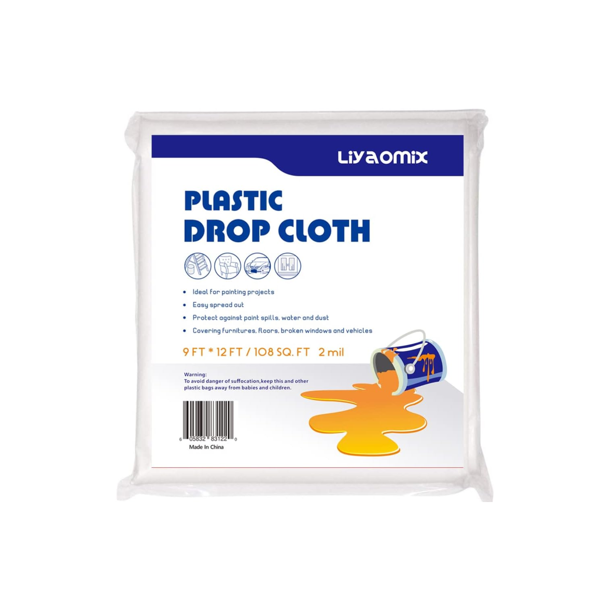 A pack of plastic painting drop cloths