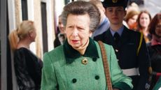 Princess Anne, wearing a green coat, visits Lydney in Gloucestershire