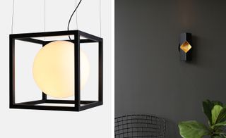 ... and a collaborative collection with Rockwell Group that includes the 'Witt' chandelier (left) and the 'Notch' sconce (right)