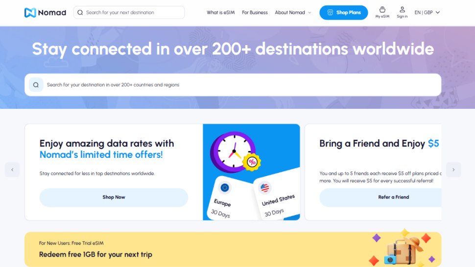 Website screenshot of Nomad (October, 2025)