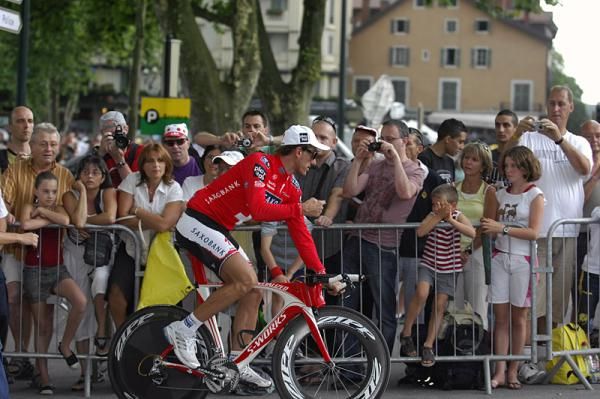 Fabian Cancellar (Team Saxo Bank) rolls around after finishing his time trial.