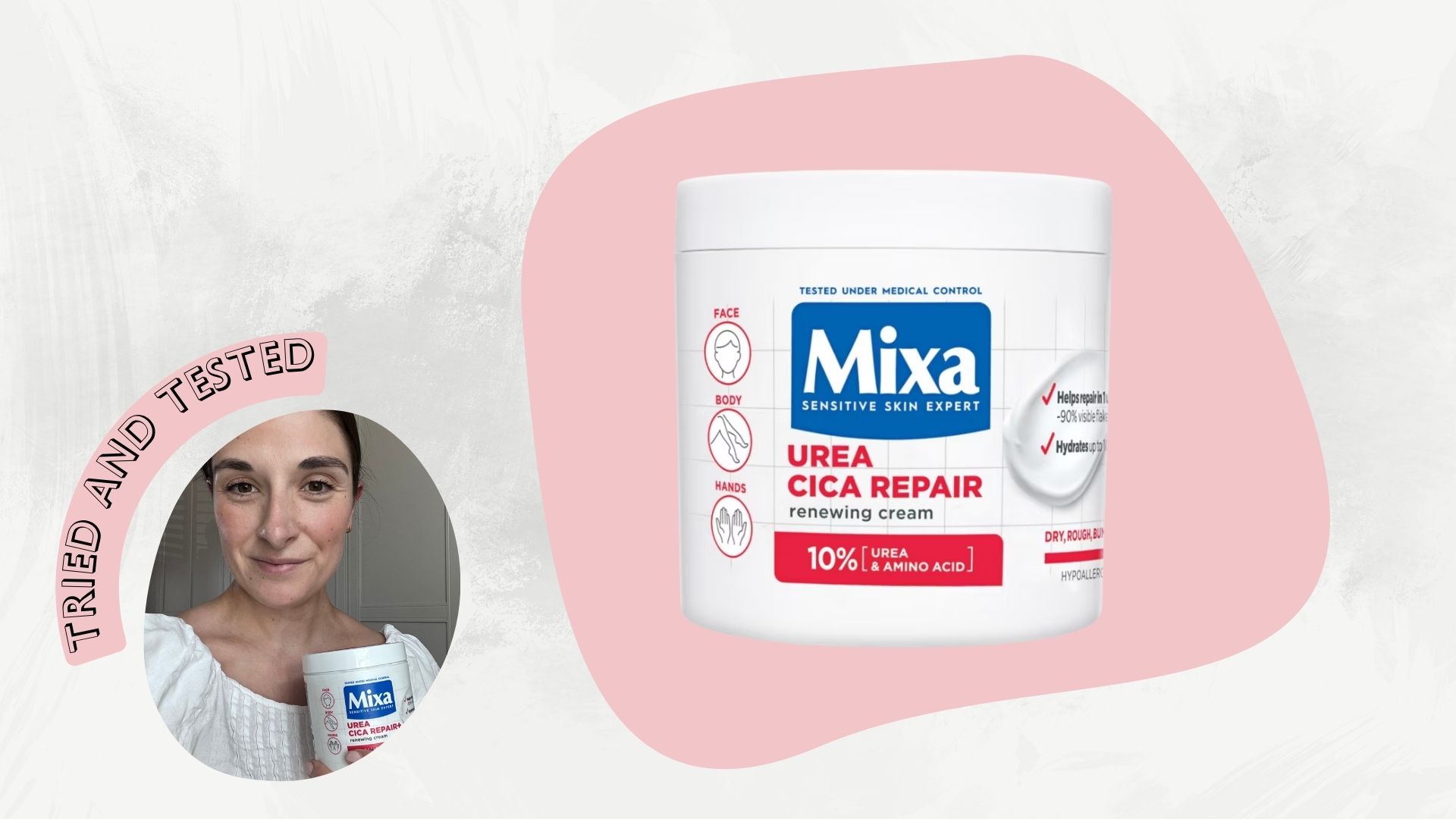 collage of Beauty Editor Jess and Mixa Urea Cica Repair Renewing Cream
