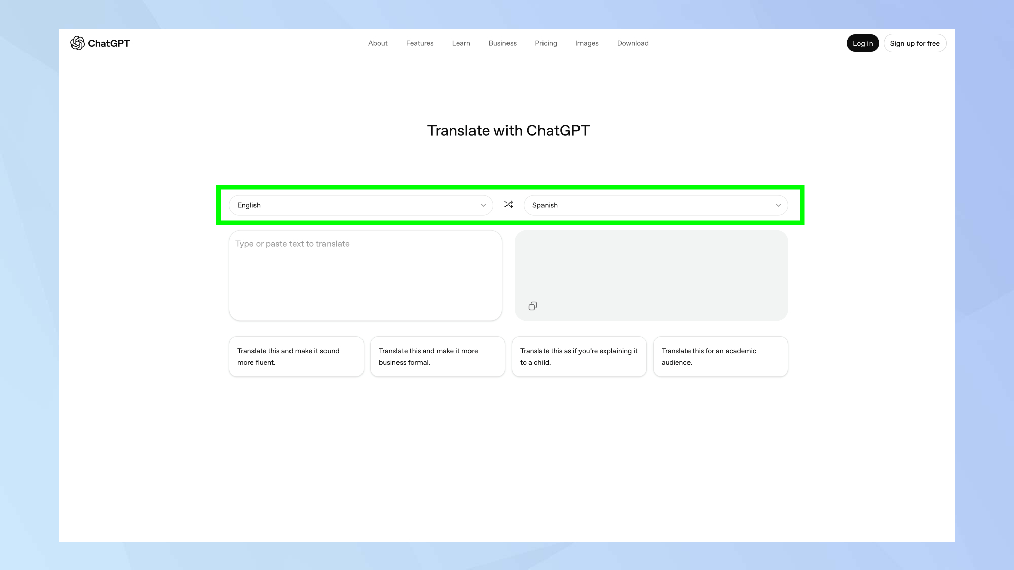 ChatGPT Translate languages