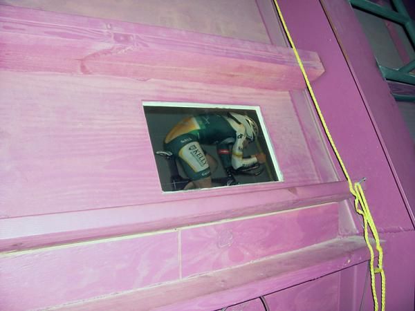 A peak through a portal in the wind tunnel as Scott Zwizanski rides inside.