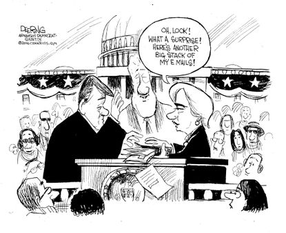 Political cartoon U.S. 2016 election Hillary Clinton emails