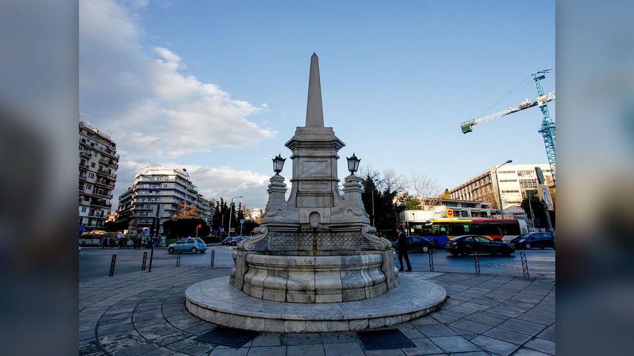 The famous fountain in Thessaloniki, Greece.