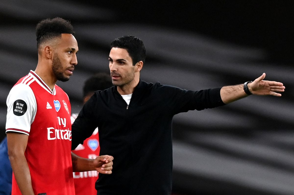 Pierre-Emerick Aubameyang and Mikel Arteta file photo