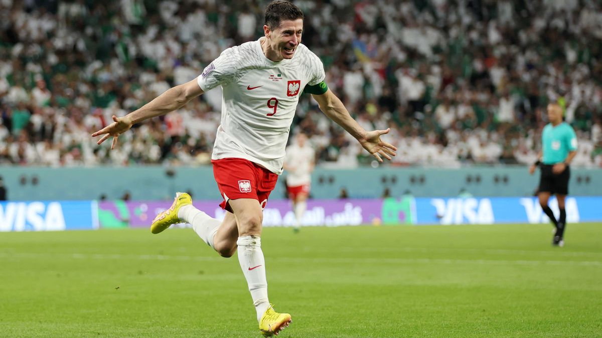 Poland&#039;s Robert Lewandowski after scoring a goal.