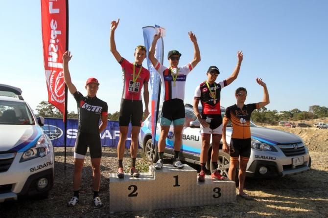 Elite Men's XC Podium (L to R): Cameron Ivory (4th), Michael Crosbie (2nd), Jared Graves (1st), Brendan Johnston (3rd), Mark Tupalski (5th)