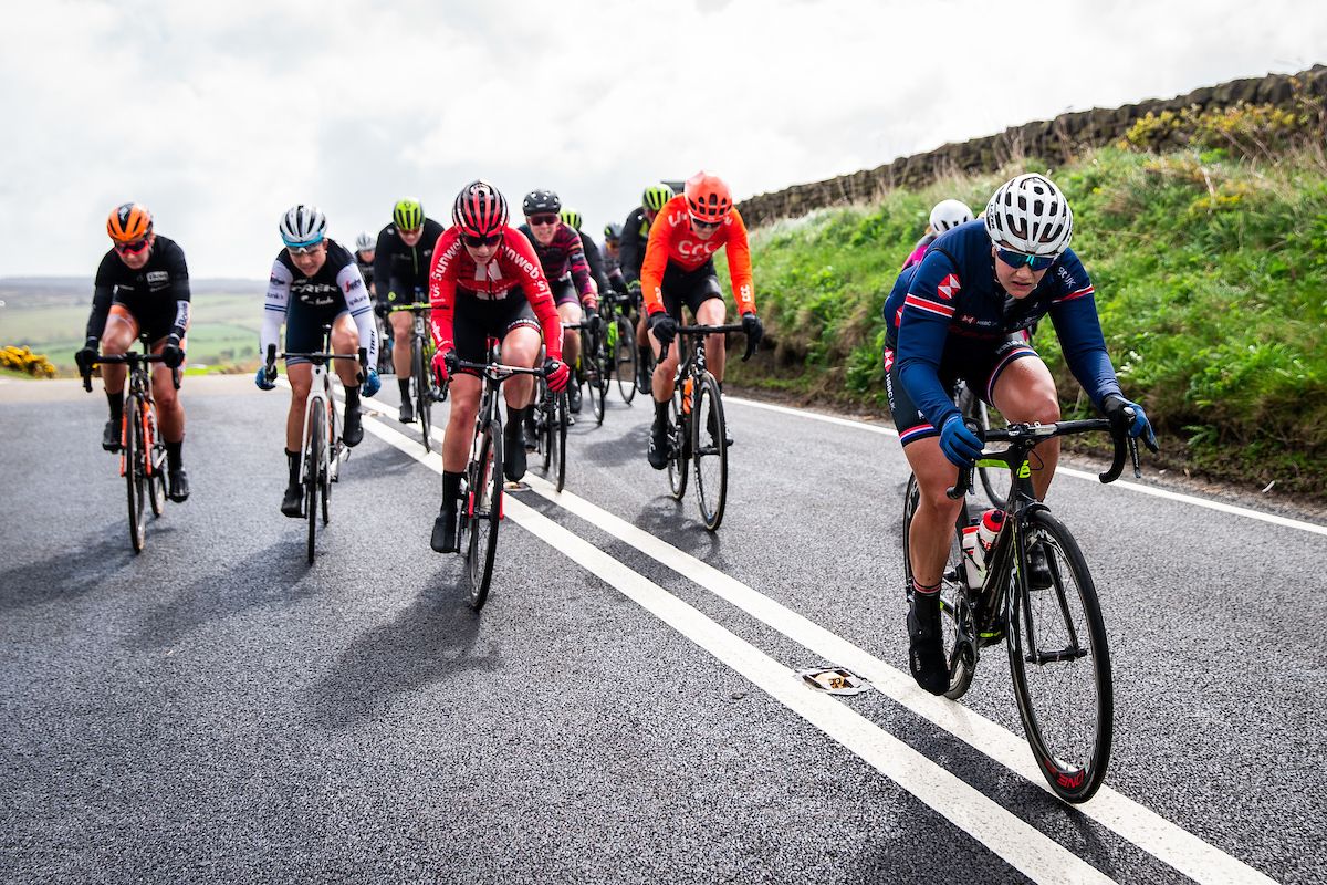 Fighting over the top of one of the day's climbs