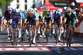 SEVILLE SPAIN AUGUST 21 LR Stage winner Pavel Bittner of Czech Republic and Team dsmFirmenich PostNL and Wout van Aert of Belgium and Team Visma Lease a Bike Green Points Jersey sprint at finish line during La Vuelta 79th Tour of Spain 2024 Stage 5 a 177km stage Fuente del Maestre to Seville UCIWT on August 21 2024 in Seville Spain Photo by Tim de WaeleGetty Images