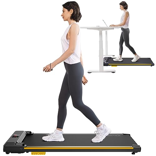 Urevo Smart Walking Pad, Compact Under Desk Treadmill With Double Shock Absorption, Quiet Operation, Workout App With Track Insights and Miit Mode, Plug and Play, Remote or App Control for Home Office