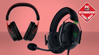 Best gaming headset hero image with two headsets and the PC Gamer recommends logo.