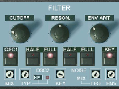 OP-X's 'half' and 'full' oscillator mix buttons stay true to the original OB-X design.