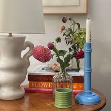 Candles on side table