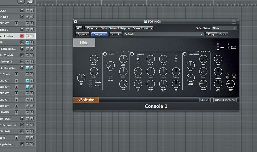 Console 1 has two view modes: one with (non-interactive) frequency graphs, etc, and one with good-old knobs