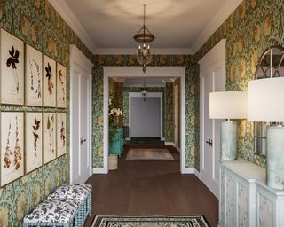 Hallway idea by Decorilla with printed wallpaper design