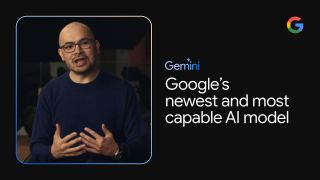 A person introduces Google Gemini next to text saying it is "Google's latest and most capable AI model."
