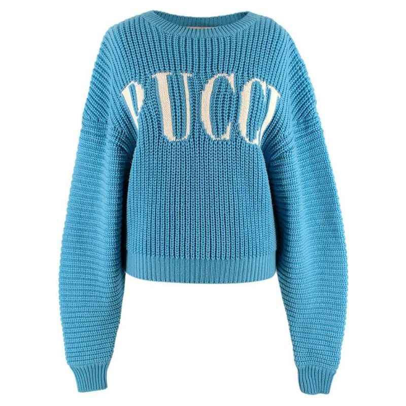 Emilio Pucci Pre-Loved Blue Logo Merino Wool Jumper