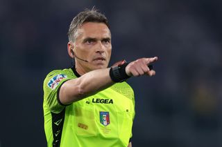 The Referee Massimiliano Irrati reacts during the Coppa Italia Final match between ACF Fiorentina and FC Internazionale at Stadio Olimpico on May 24, 2023 in Rome, Italy. (Photo by Jonathan Moscrop/Getty Images)