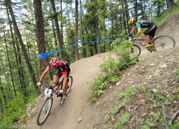 A BMC rider leads Michael Broderick (Kenda/Seven/NoTubes)
