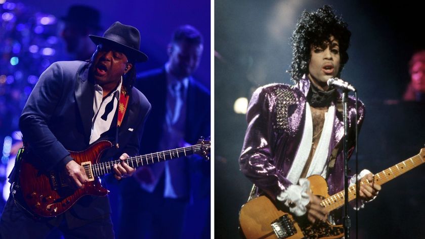 Left-Mike Scott performs on stage at Barclays Center on December 14, 2014 in the Brooklyn borough of New York City; Right-Prince performs onstage during the 1984 Purple Rain Tour on November 4, 1984, at the Joe Louis Arena in Detroit, Michigan