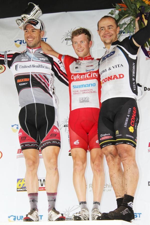 Today's podium (L-R): Karl Menzies (UnitedHealthcare-Maxxis), Johan Lindgren (Team Cykelcity) and Yurly Metlushenko (Amore &amp; Vita CONAD).